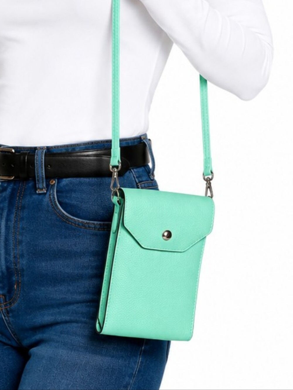 👜 Mint Green Phone Crossbody Wallet  Pebbled Vegan Leather Mini Bag  Detachable
